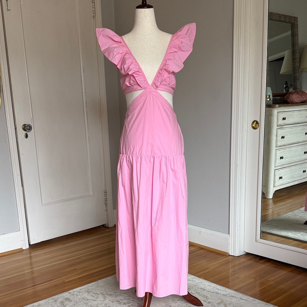 SUBOO Rosanna Cut Out Ruffle Maxi Dress in Pink